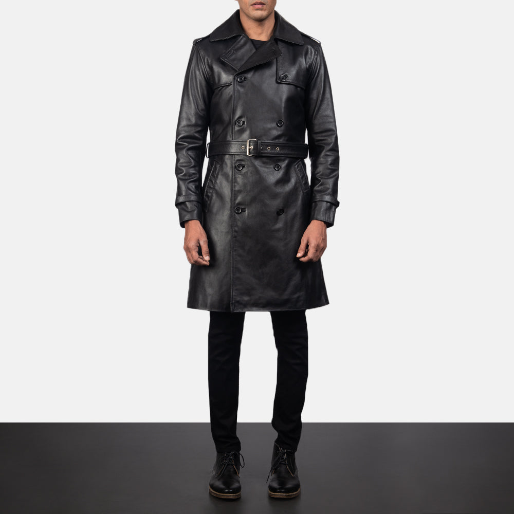 Royson Black Leather Duster Coat by Dash Racegear - men Jacket view 4