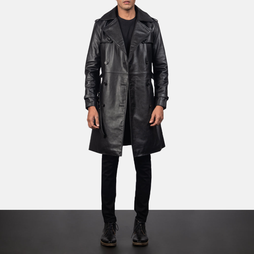 Royson Black Leather Duster Coat by Dash Racegear - men Jacket view 6