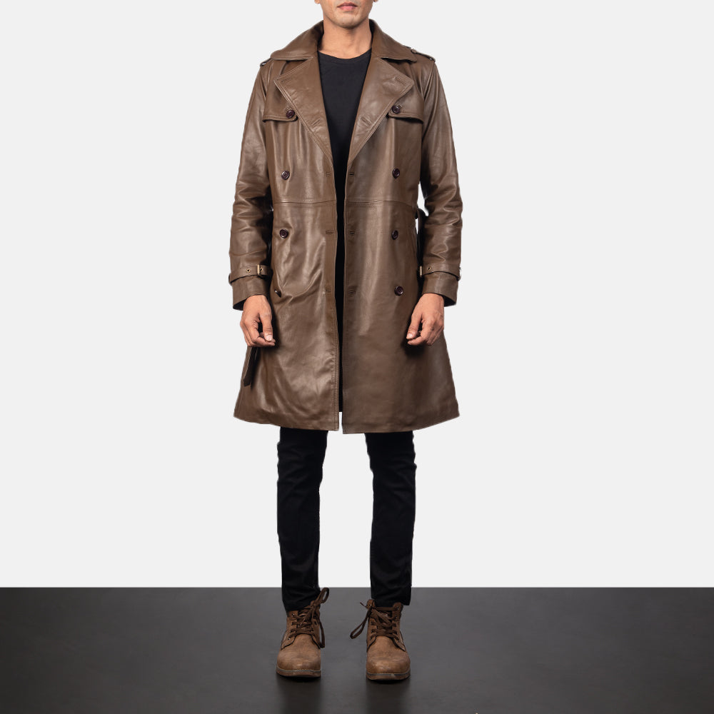 Royson Brown Leather Duster Coat by Dash Racegear - men Jacket view 4