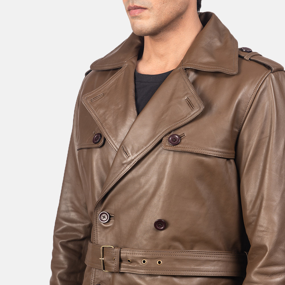 Royson Brown Leather Duster Coat by Dash Racegear - men Jacket view 5