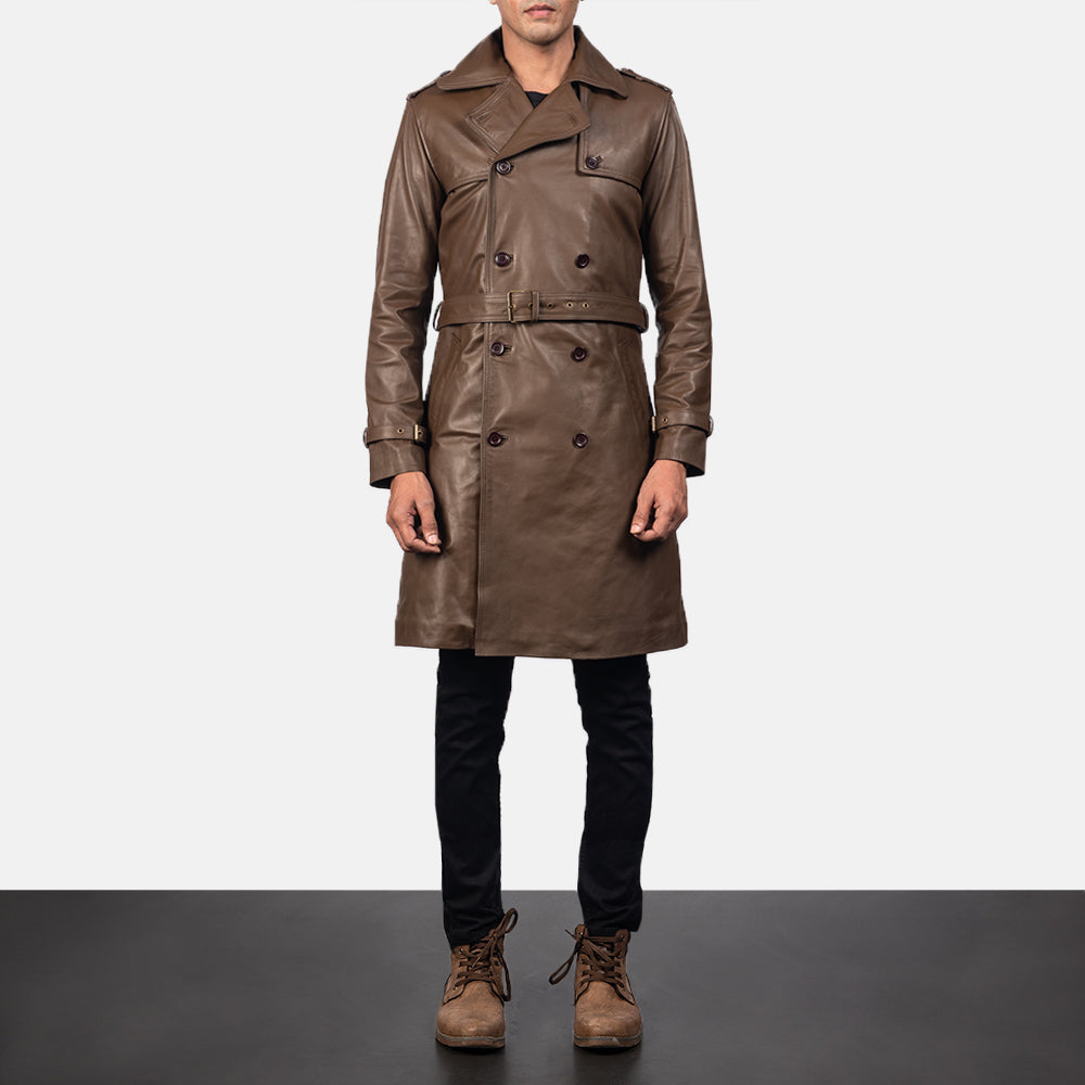 Royson Brown Leather Duster Coat by Dash Racegear - men Jacket view 6