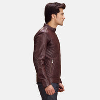 Rumano Jae Maroon Leather Biker Jacket by Dash Racegear - men Jacket view 2