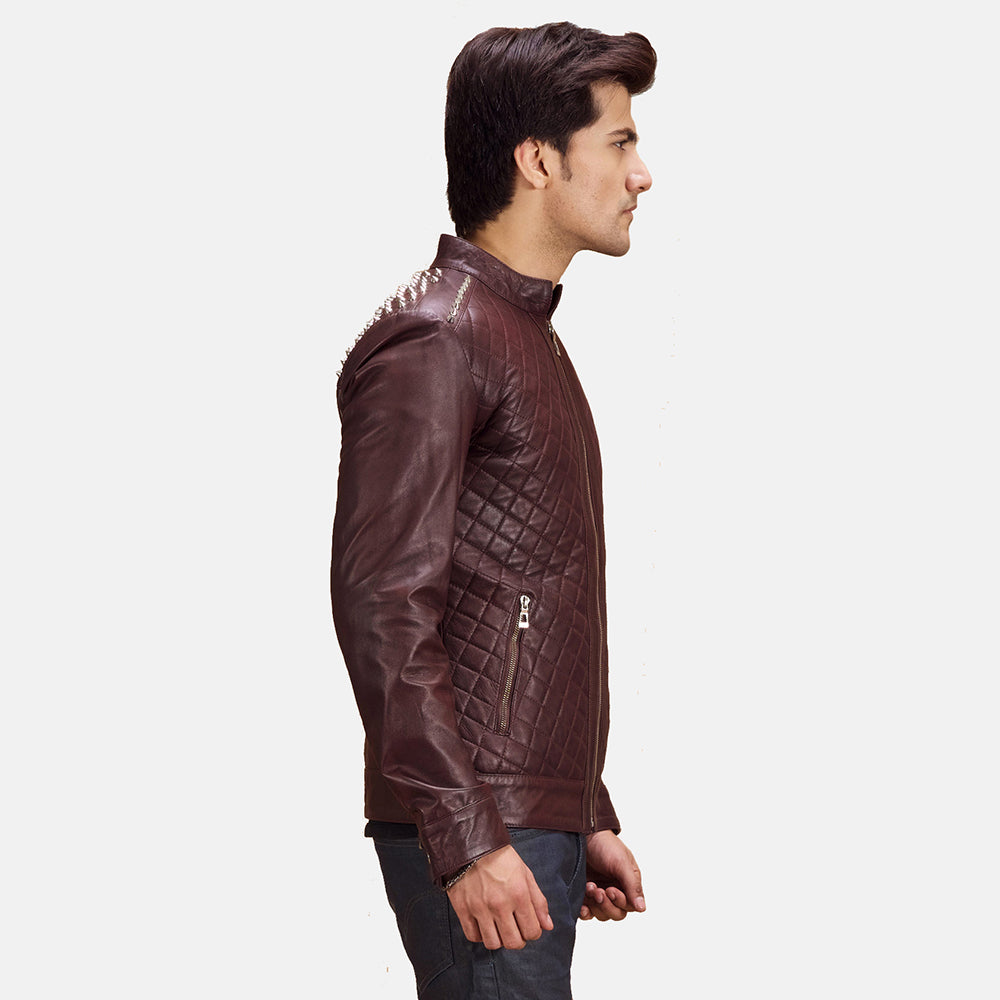 Rumano Jae Maroon Leather Biker Jacket by Dash Racegear - men Jacket view 2