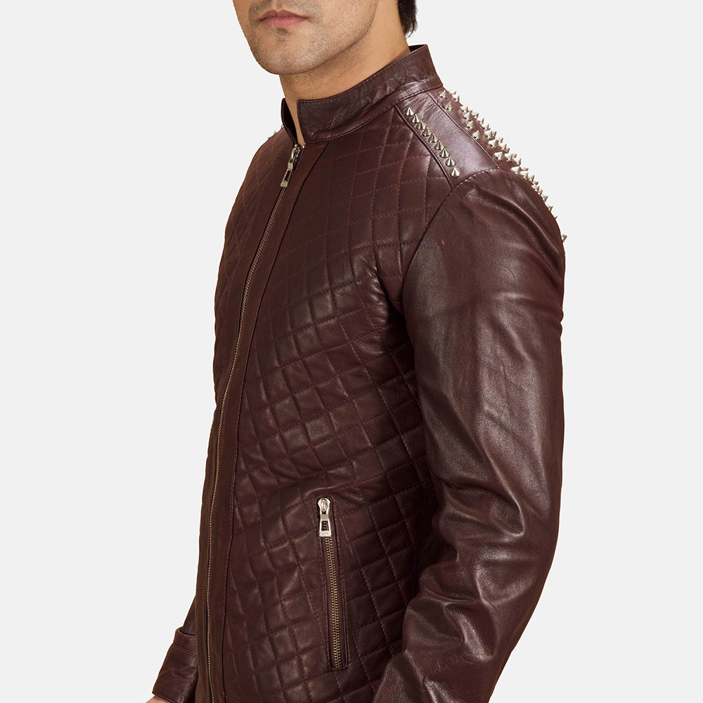 Rumano Jae Maroon Leather Biker Jacket by Dash Racegear - men Jacket view 4