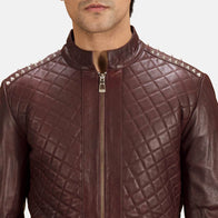 Rumano Jae Maroon Leather Biker Jacket by Dash Racegear - men Jacket view 5