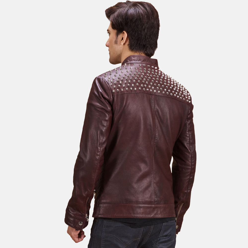 Rumano Jae Maroon Leather Biker Jacket by Dash Racegear - men Jacket view 6