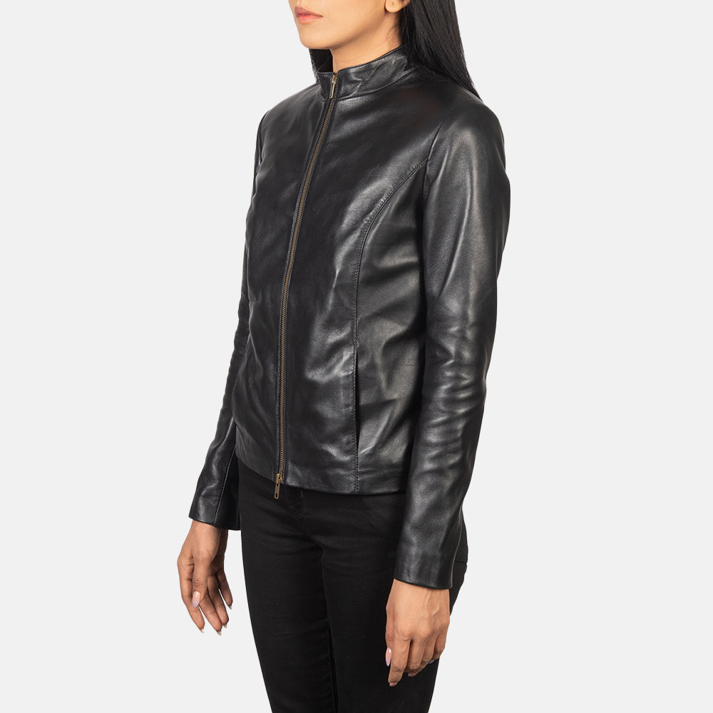Rumella Black Leather Biker Jacket by Dash Racegear - women Jacket view 2