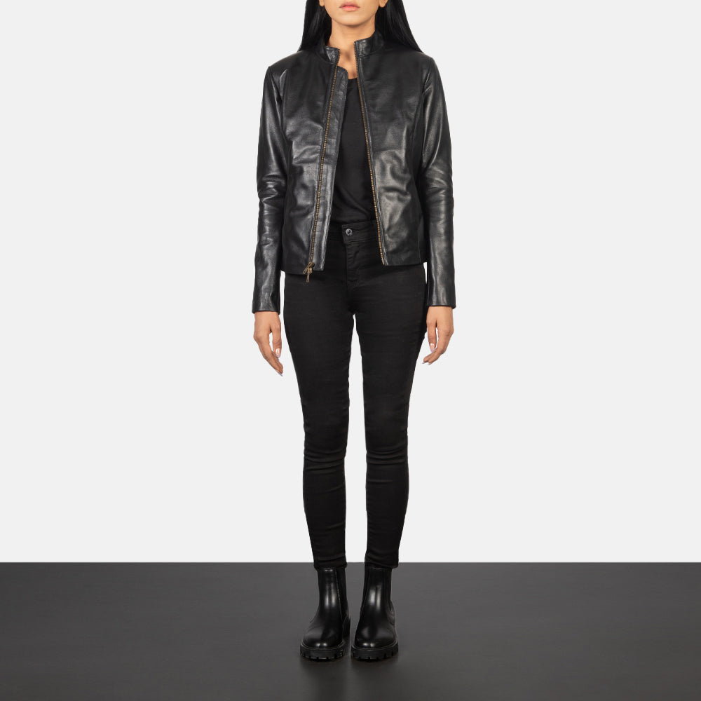 Rumella Black Leather Biker Jacket by Dash Racegear - women Jacket view 3