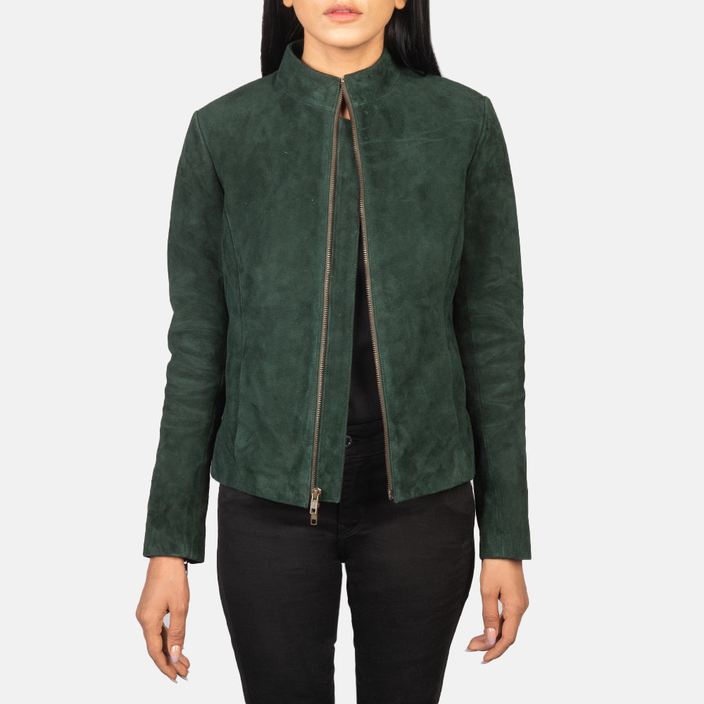 Rumella Green Suede Biker Jacket by Dash Racegear - women Jacket view 1