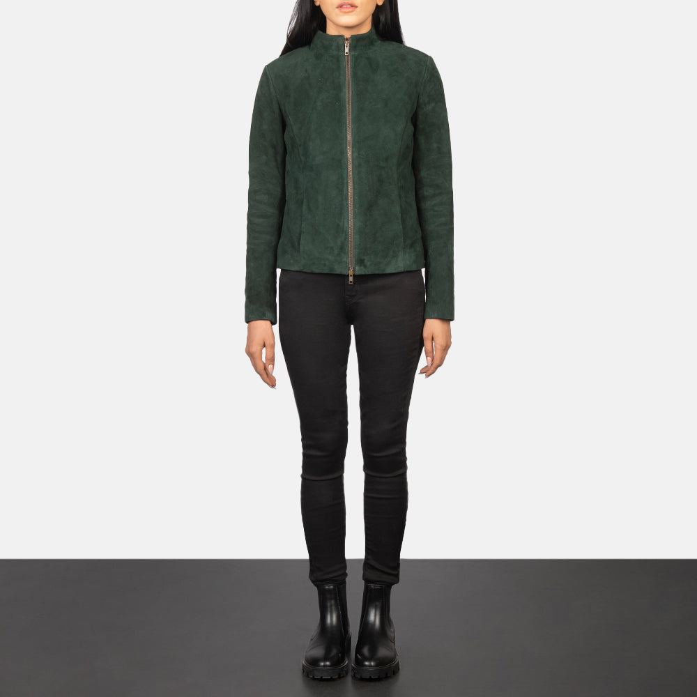 Rumella Green Suede Biker Jacket by Dash Racegear - women Jacket view 3