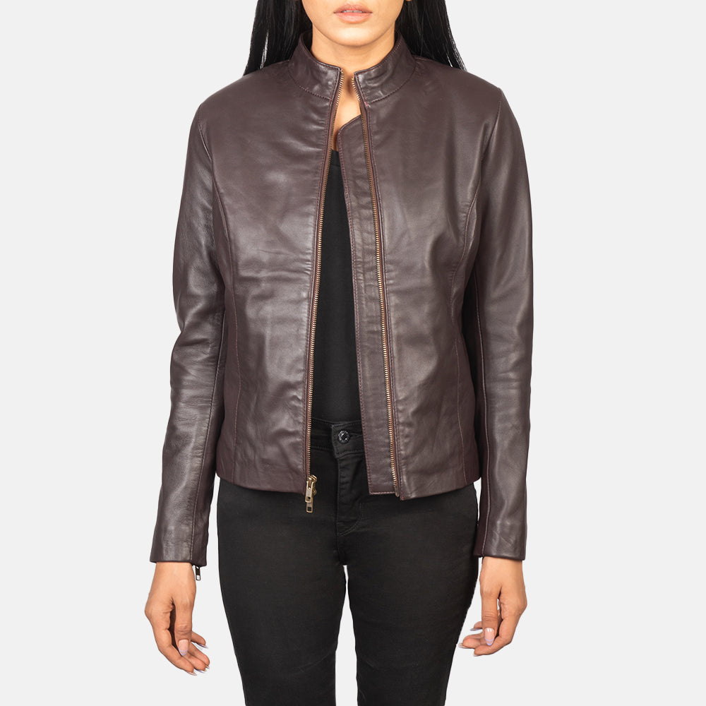Rumella Maroon Leather Biker Jacket by Dash Racegear - women Jacket view 1