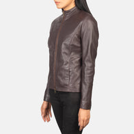 Rumella Maroon Leather Biker Jacket by Dash Racegear - women Jacket view 2