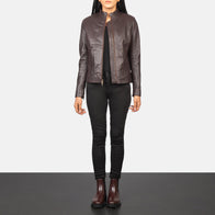 Rumella Maroon Leather Biker Jacket by Dash Racegear - women Jacket view 3
