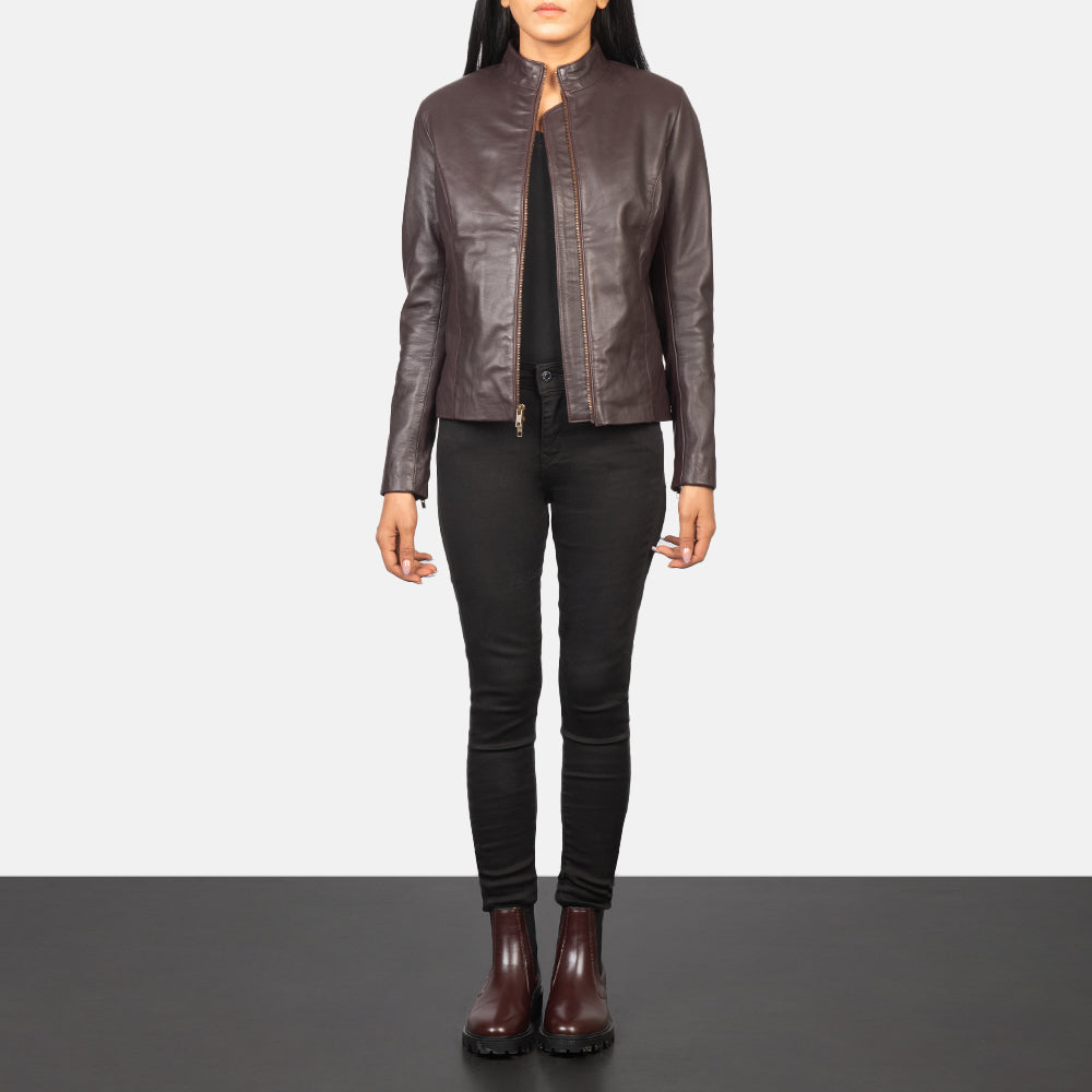 Rumella Maroon Leather Biker Jacket by Dash Racegear - women Jacket view 3