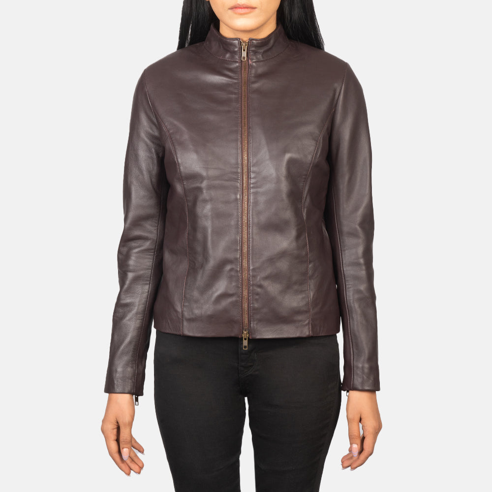 Rumella Maroon Leather Biker Jacket by Dash Racegear - women Jacket view 4