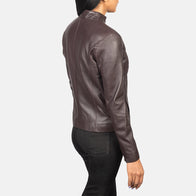 Rumella Maroon Leather Biker Jacket by Dash Racegear - women Jacket view 5