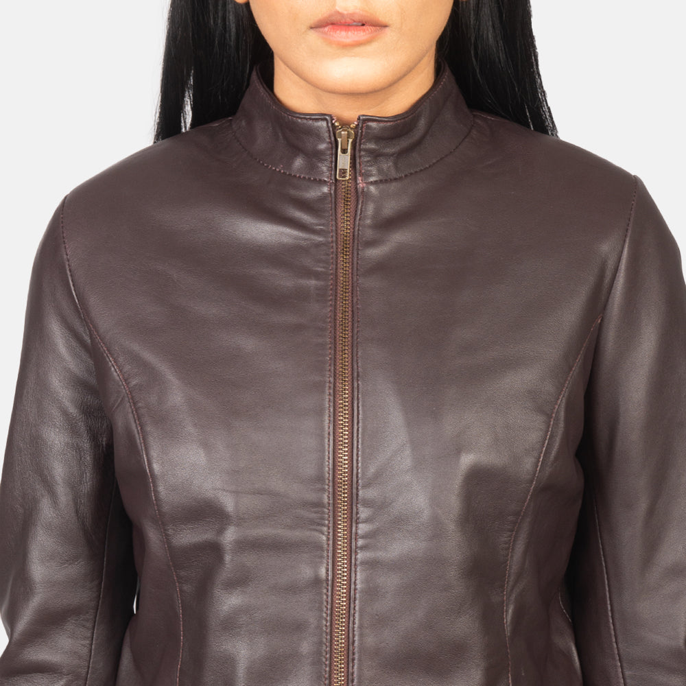 Rumella Maroon Leather Biker Jacket by Dash Racegear - women Jacket view 6