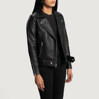 Rumy Black Leather Biker Jacket by Dash Racegear - women Jacket view 2