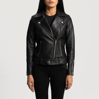 Rumy Black Leather Biker Jacket by Dash Racegear - women Jacket view 4