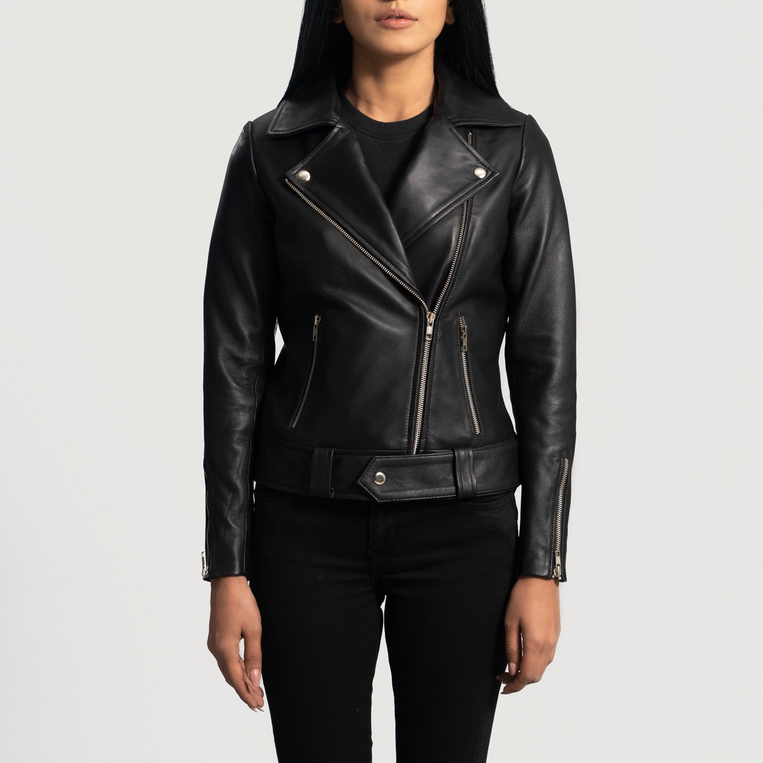 Rumy Black Leather Biker Jacket by Dash Racegear - women Jacket view 4