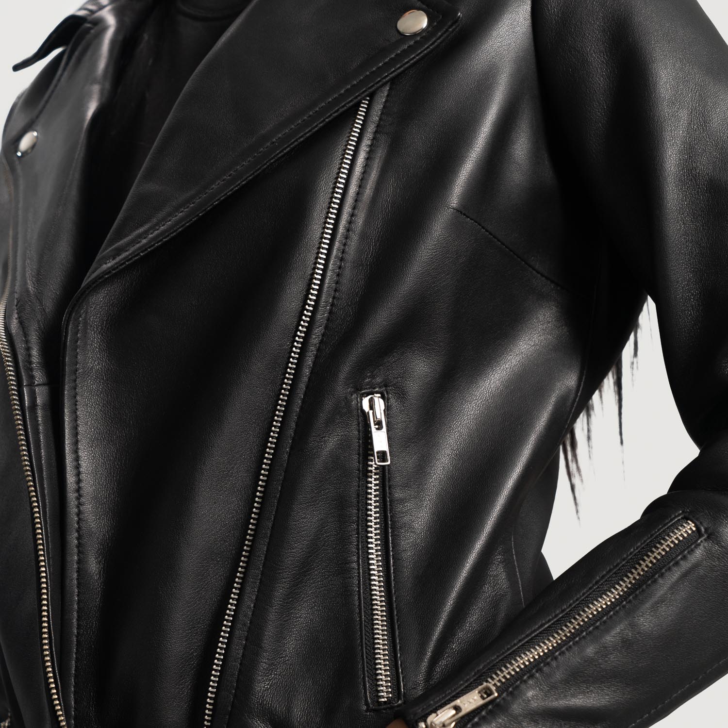 Rumy Black Leather Biker Jacket by Dash Racegear - women Jacket view 6