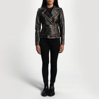 Rumy Distressed Brown Leather Biker Jacket by Dash Racegear - women Jacket view 3