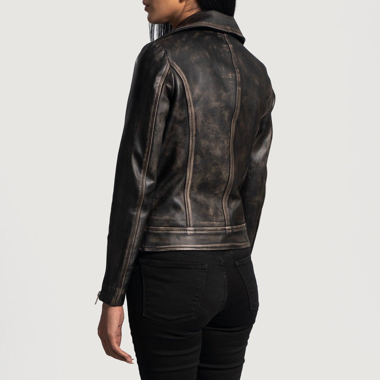 Rumy Distressed Brown Leather Biker Jacket by Dash Racegear - women Jacket view 5