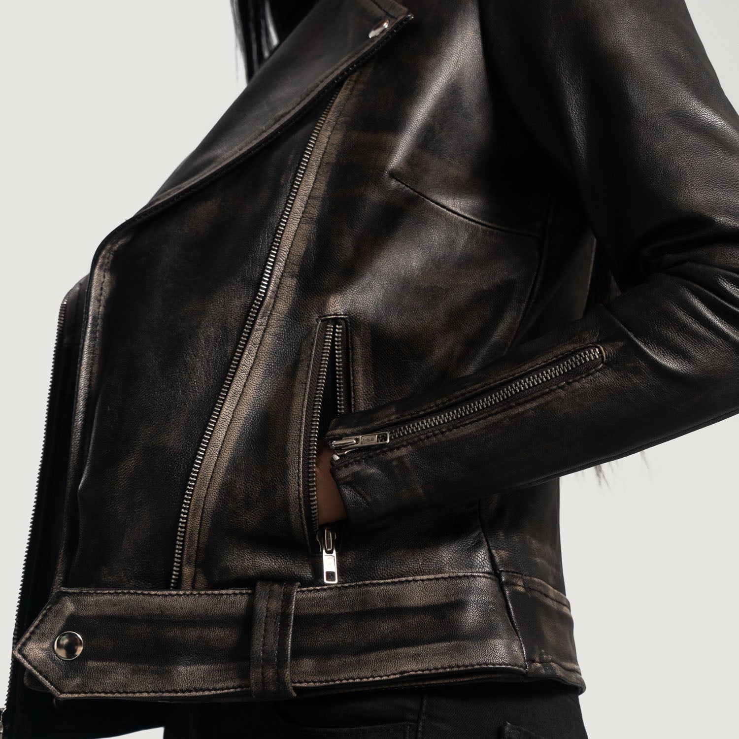 Rumy Distressed Brown Leather Biker Jacket by Dash Racegear - women Jacket view 6
