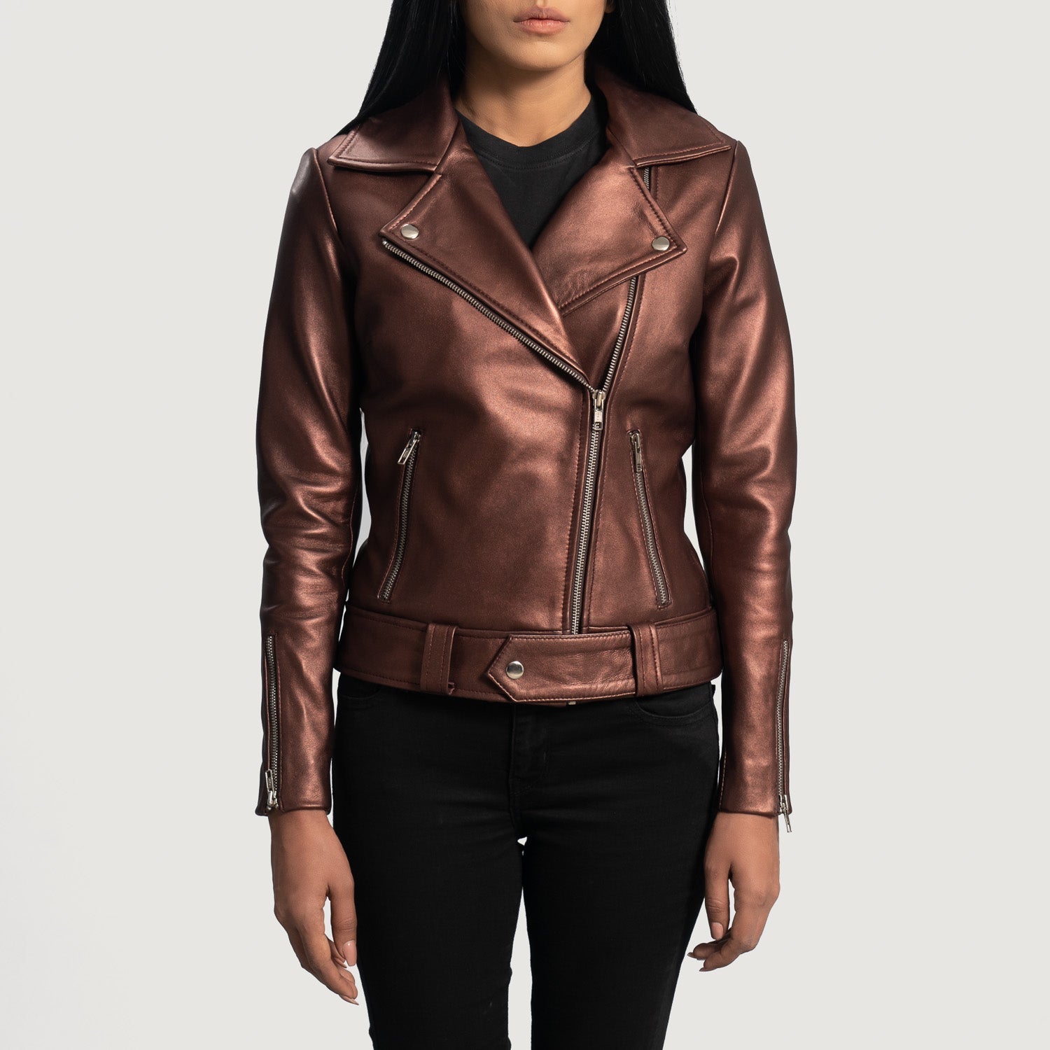 Rumy Maroon Leather Biker Jacket by Dash Racegear - women Jacket view 1