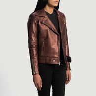 Rumy Maroon Leather Biker Jacket by Dash Racegear - women Jacket view 2