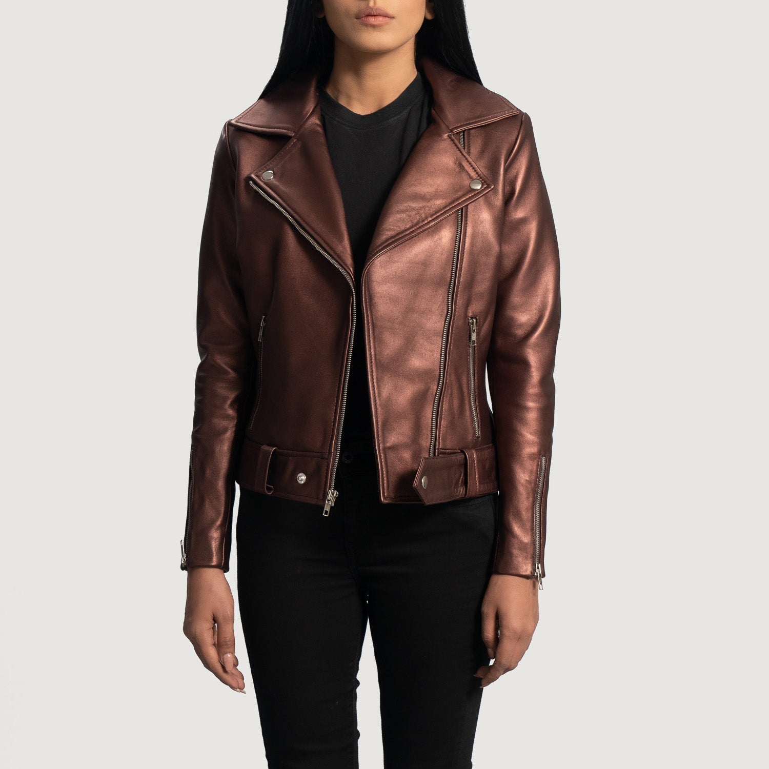 Rumy Maroon Leather Biker Jacket by Dash Racegear - women Jacket view 3