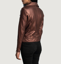 Rumy Maroon Leather Biker Jacket by Dash Racegear - women Jacket view 6
