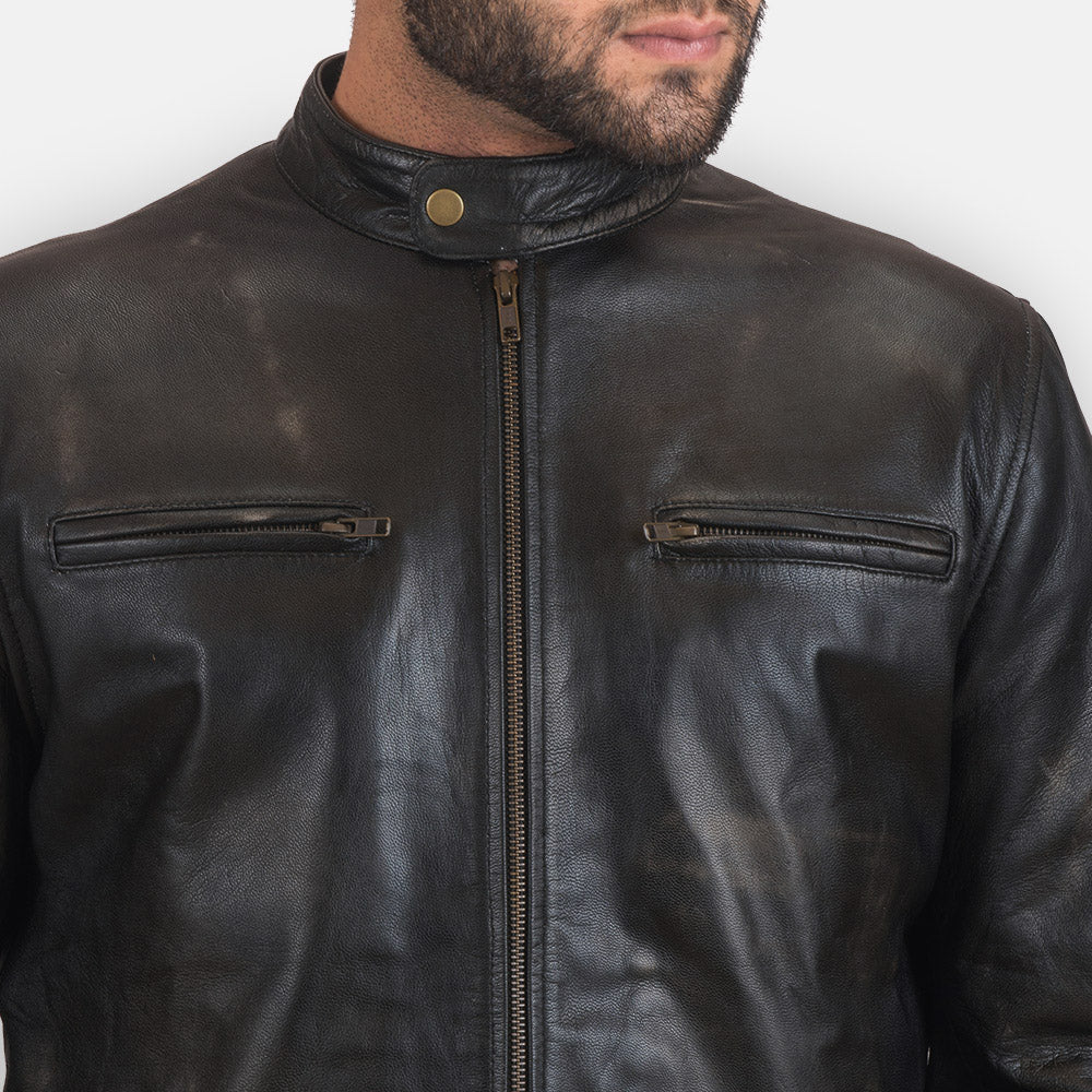 Rustic Black Leather Biker Jacket by Dash Racegear - men Jacket view 4