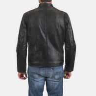 Rustic Black Leather Biker Jacket by Dash Racegear - men Jacket view 5