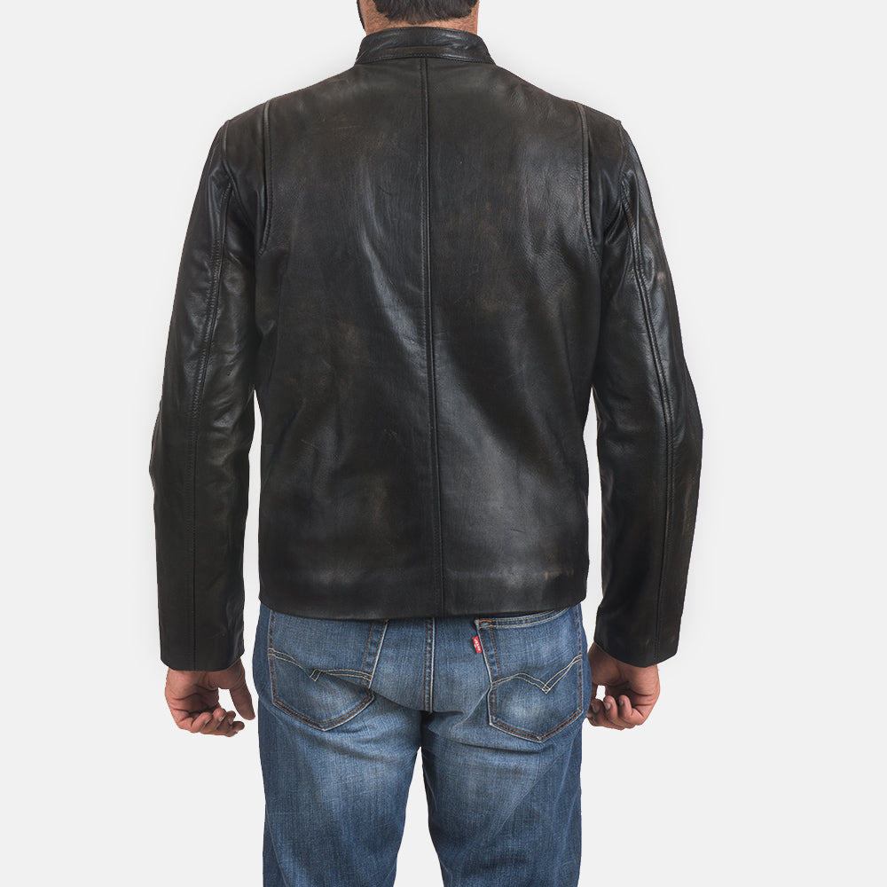 Rustic Black Leather Biker Jacket by Dash Racegear - men Jacket view 5