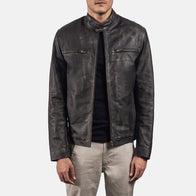 Rustic Brown Leather Biker Jacket by Dash Racegear - men Jacket view 1