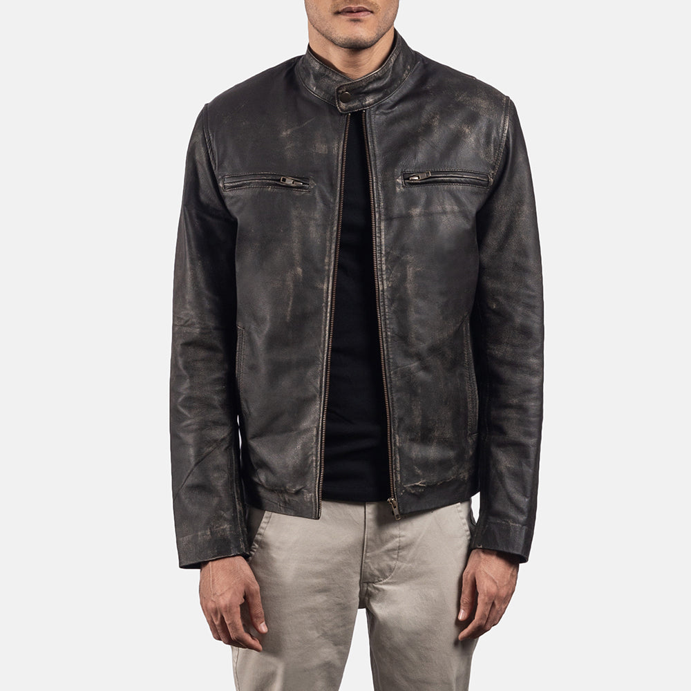 Rustic Brown Leather Biker Jacket by Dash Racegear - men Jacket view 1