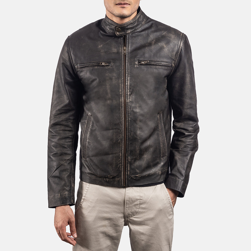 Rustic Brown Leather Biker Jacket by Dash Racegear - men Jacket view 3