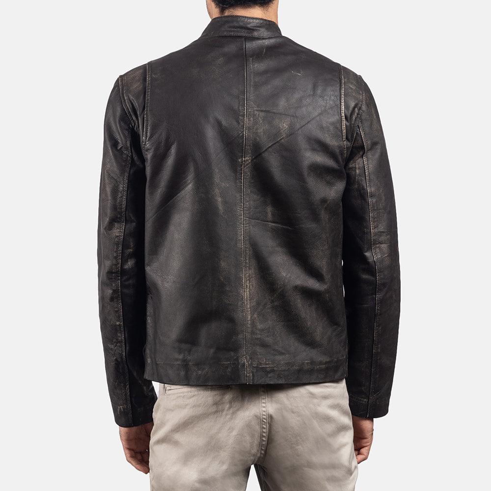 Rustic Brown Leather Biker Jacket by Dash Racegear - men Jacket view 5