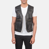 Safari Brown Leather Vest by Dash Racegear - men Jacket view 1