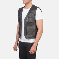 Safari Brown Leather Vest by Dash Racegear - men Jacket view 2