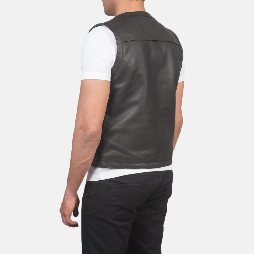 Safari Brown Leather Vest by Dash Racegear - men Jacket view 5