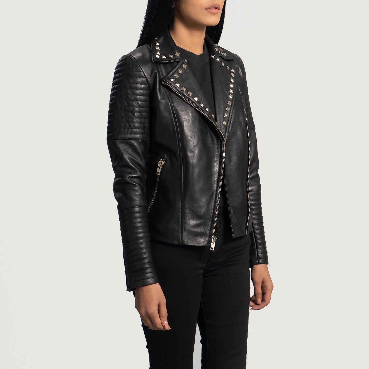Sally Mae Studded Black Leather Biker Jacket by Dash Racegear - women Jacket view 2