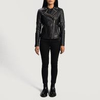 Sally Mae Studded Black Leather Biker Jacket by Dash Racegear - women Jacket view 4