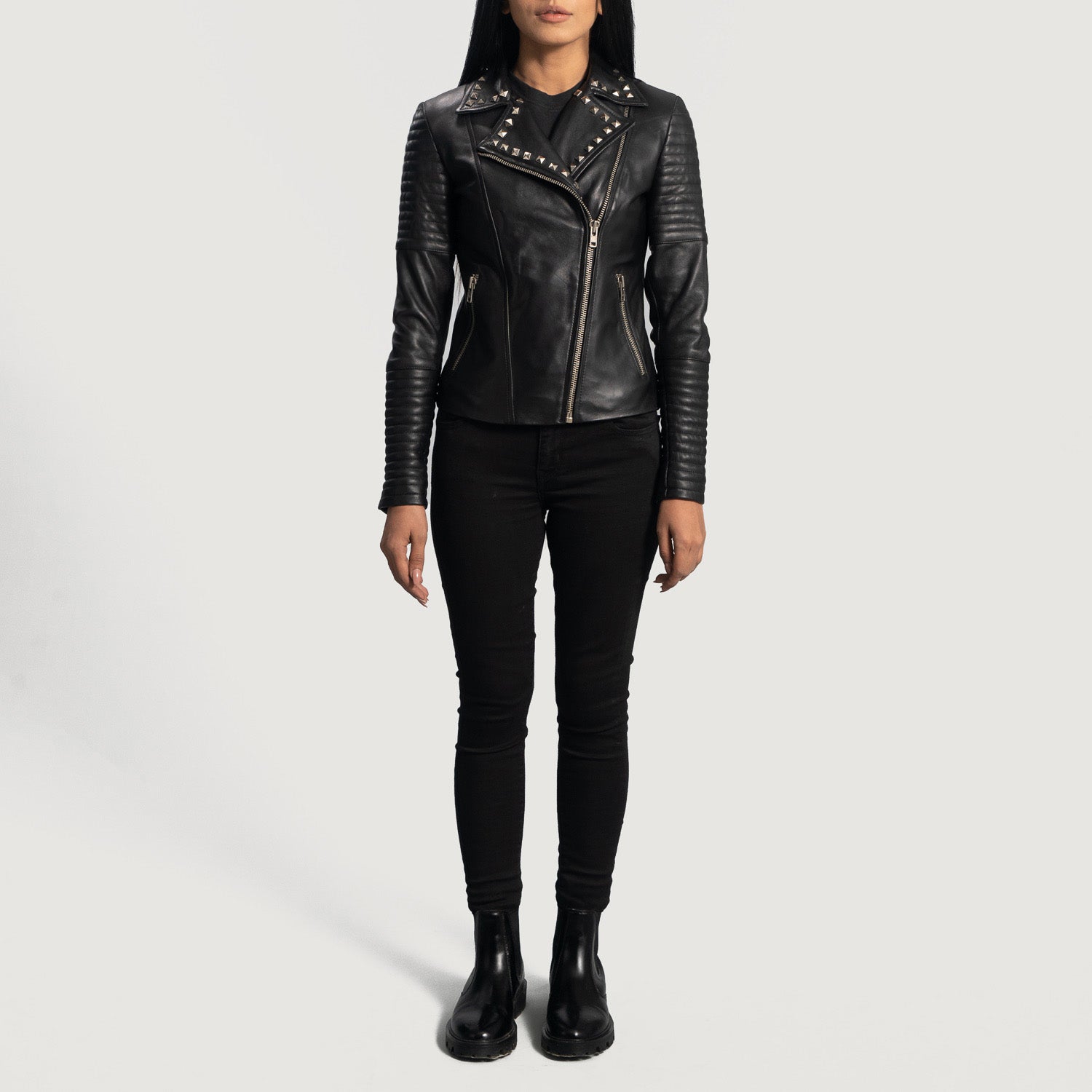 Sally Mae Studded Black Leather Biker Jacket by Dash Racegear - women Jacket view 4