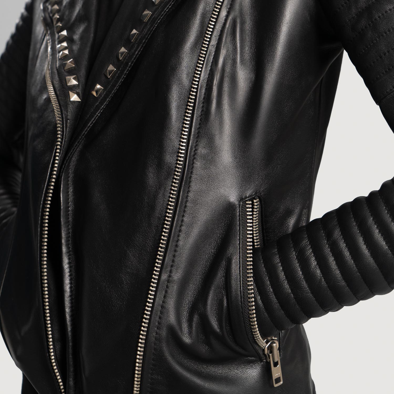 Sally Mae Studded Black Leather Biker Jacket by Dash Racegear - women Jacket view 6