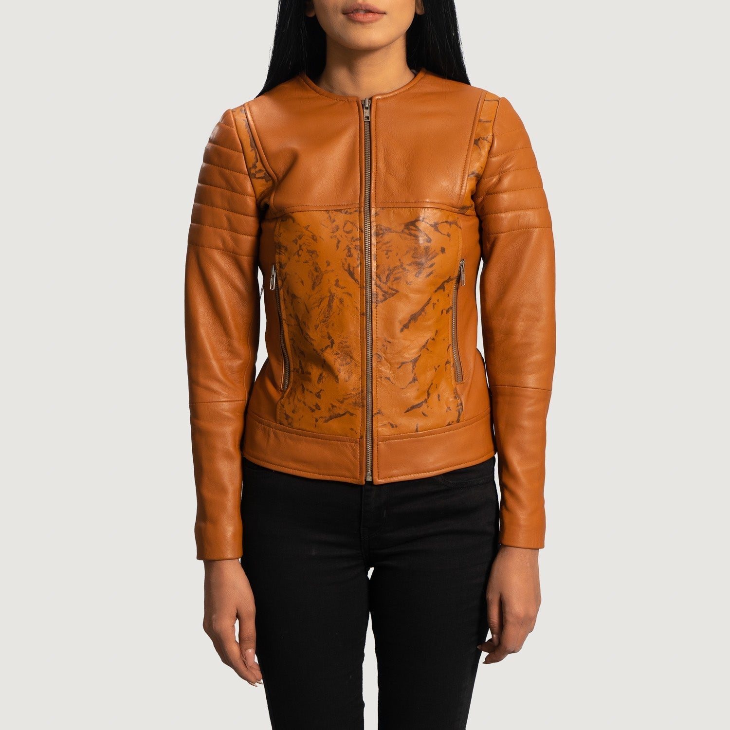 Sandy Tan Dye Leather Biker Jacket by Dash Racegear - women Jacket view 1