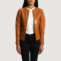 Sandy Tan Dye Leather Biker Jacket by Dash Racegear - women Jacket view 3