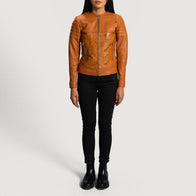 Sandy Tan Dye Leather Biker Jacket by Dash Racegear - women Jacket view 4