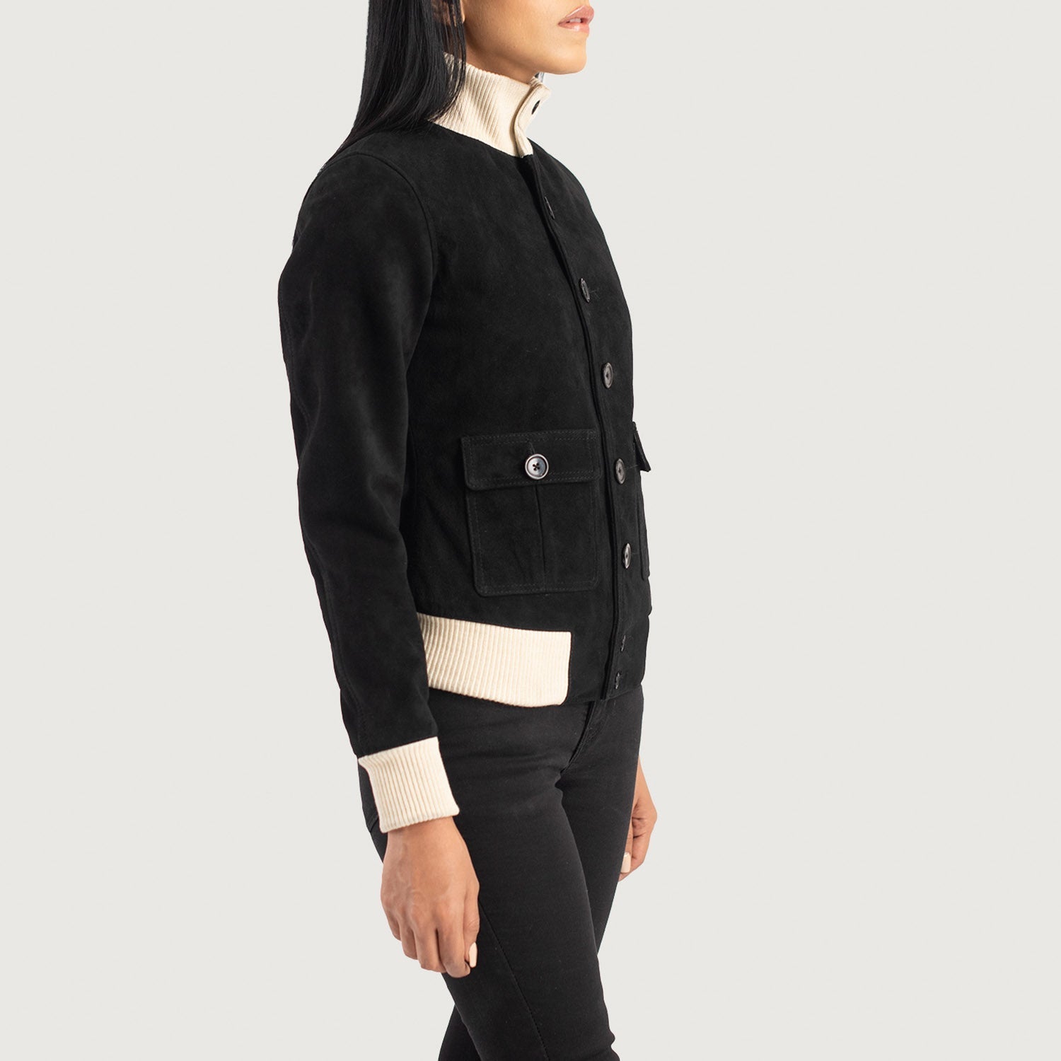 Sasha A1 Black Suede Bomber Jacket by Dash Racegear - women Jacket view 2